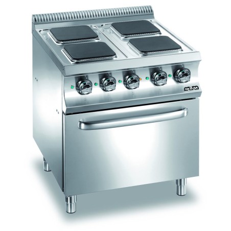 Mașină de gătit cu 4 plite pătrate 4x2.6 kW, cuptor electric GN 2/1, alimentare electrică, seria Domina 700